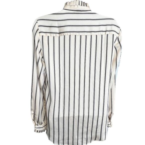 Ann Taylor Shirt Women's XXS White Stripe Long Sleeve Button Down Polyester New - Picture 3 of 9